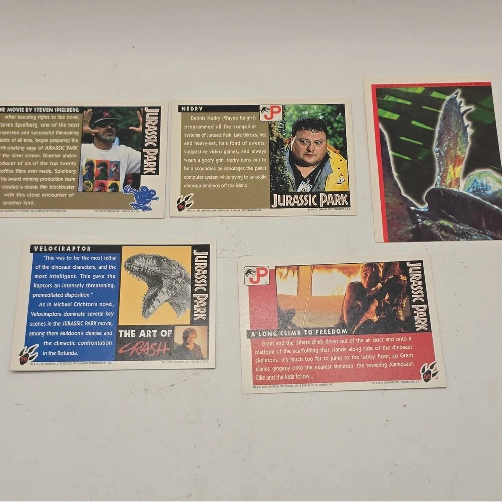 1993 Topps Co. Jurassic Park Trading Cards Lot Of 5 Cards